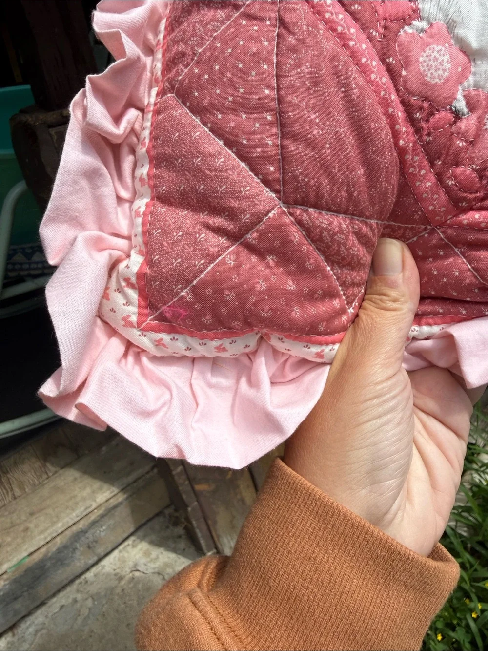 Handcrafted Pink Bunny Quilted Decorative Pillow